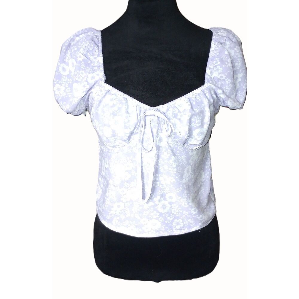 Blue Rain, Francesca's Women's S Purple/White Crop Top With Puff Sleeves